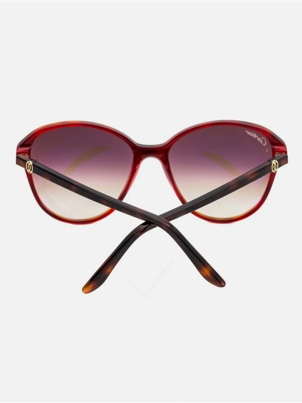 NWOT Cartier Women's Tortoise & Red Frame Sunglasses with Brown Gradient Lenses